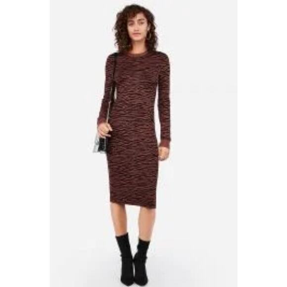 Express x Negin Mirsalehi Zebra Print Crewneck Midi Sweater Dress Women’s M - Picture 1 of 8